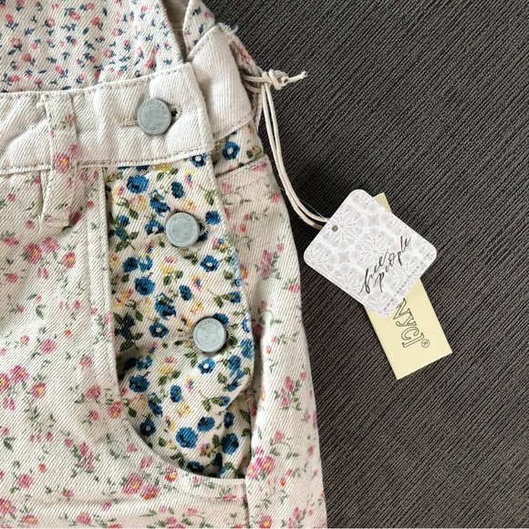Free People Floral Print Overalls in Cream and Pink - Picture 8 of 10